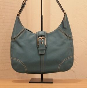 VINTAGE Coach Teal Leather Shoulder Bag with Buckle Detail